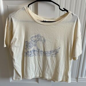 Others Follow Cream Wave Graphic Cropped Tee Women’s Size Large